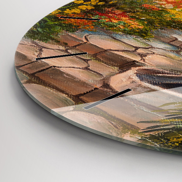 Ceas rotund de perete din sticlă Compoziția uleiului în pădure