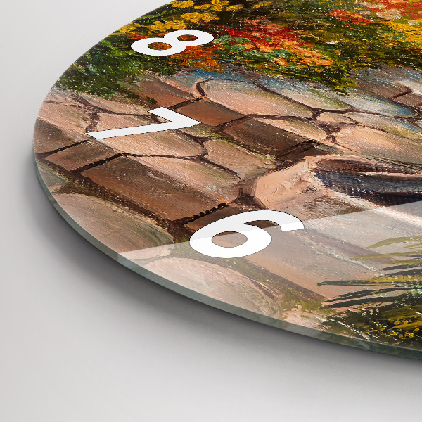 Ceas rotund de perete din sticlă Compoziția uleiului în pădure