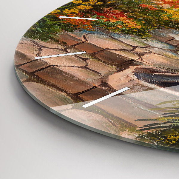 Ceas rotund de perete din sticlă Compoziția uleiului în pădure