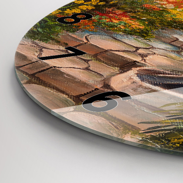 Ceas rotund de perete din sticlă Compoziția uleiului în pădure