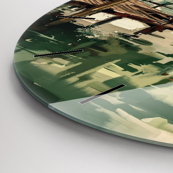 Ceas rotund de perete din sticlă Barci de pescuit in port