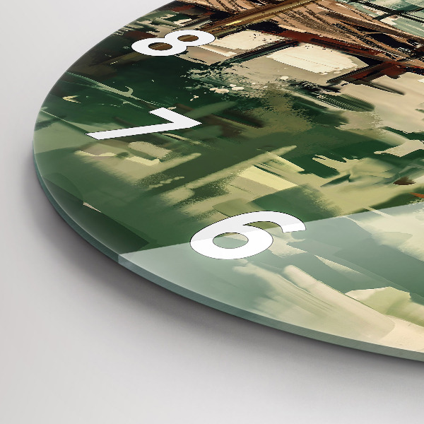 Ceas rotund de perete din sticlă Barci de pescuit in port