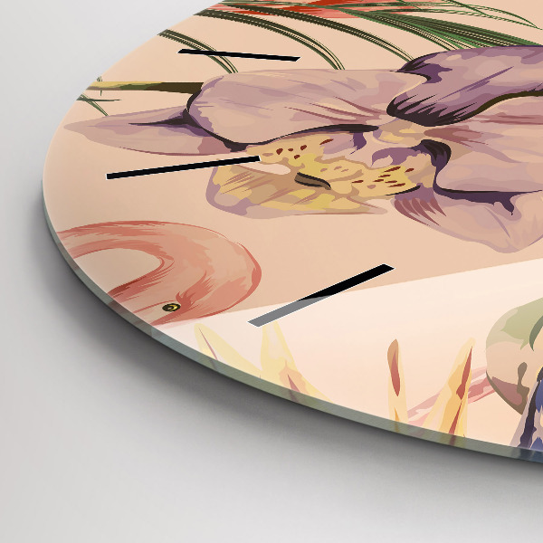 Ceas rotund de perete din sticlă Frunze de palmier tropical