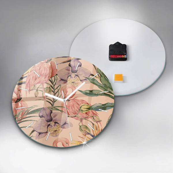 Ceas rotund de perete din sticlă Frunze de palmier tropical