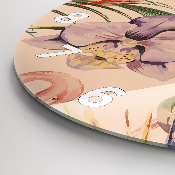 Ceas rotund de perete din sticlă Frunze de palmier tropical