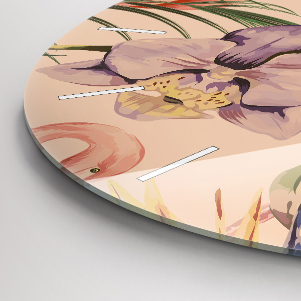 Ceas rotund de perete din sticlă Frunze de palmier tropical