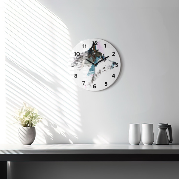 Ceas rotund de perete din sticlă Profilul unui lup pictat