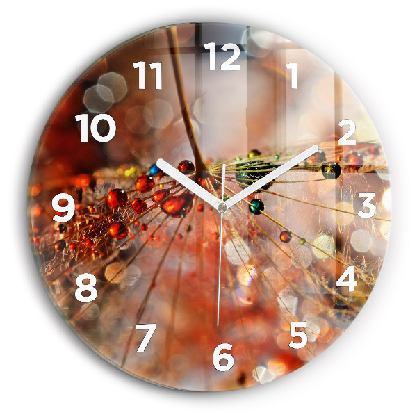 Ceas rotund de perete din sticlă Păpădie cu rouă