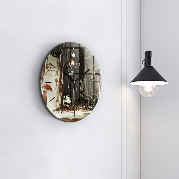 Ceas rotund de perete din sticlă Femeie într-o noapte ploioasă