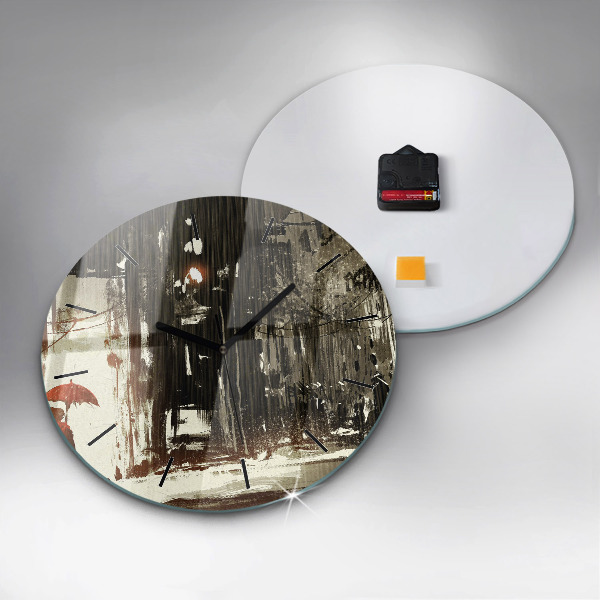 Ceas rotund de perete din sticlă Femeie într-o noapte ploioasă