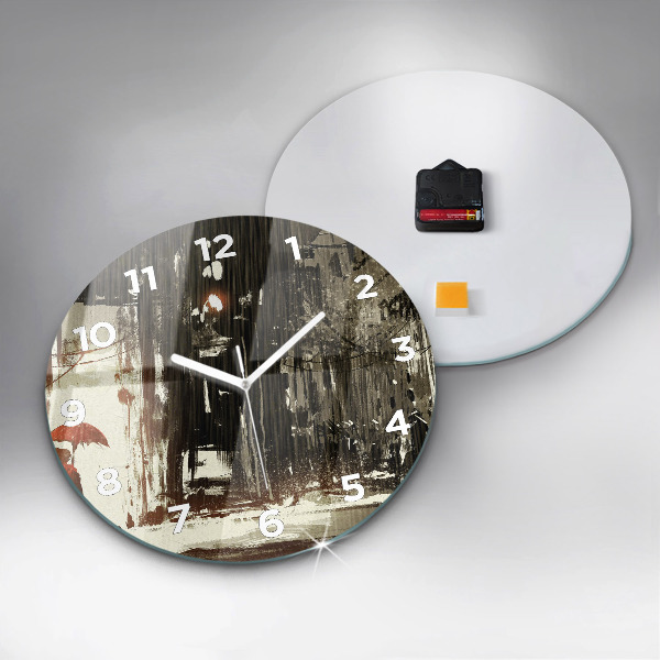 Ceas rotund de perete din sticlă Femeie într-o noapte ploioasă