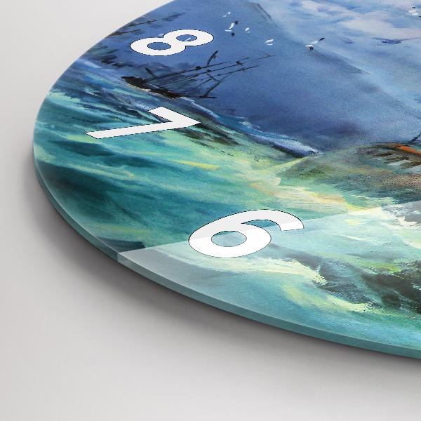 Ceas rotund de perete din sticlă Navă pe apă