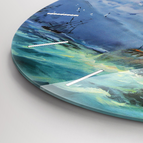 Ceas rotund de perete din sticlă Navă pe apă