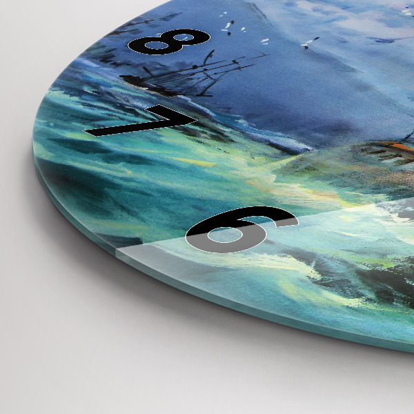 Ceas rotund de perete din sticlă Navă pe apă