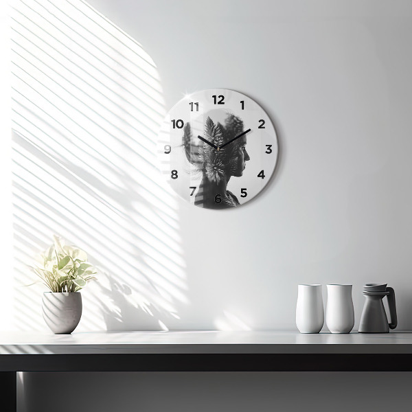 Ceas rotund de perete din sticlă Portretul unei femei