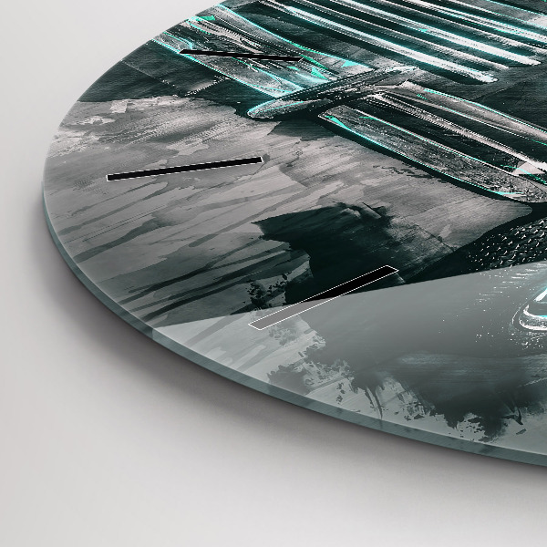 Ceas rotund de perete din sticlă Mașină de școală veche