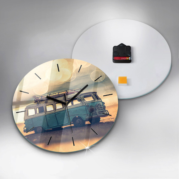 Ceas rotund de perete din sticlă Rulotă pe plajă