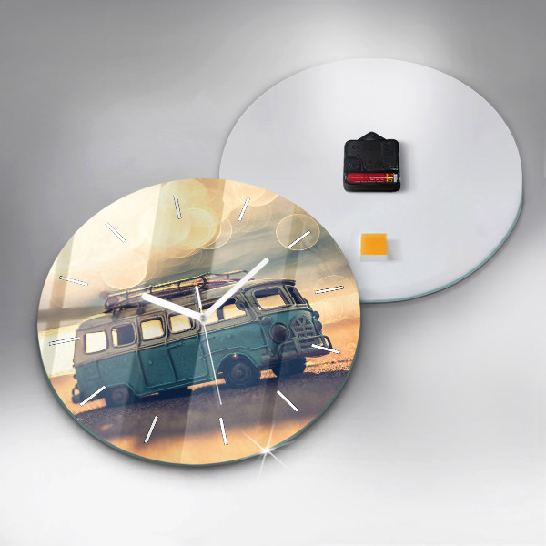 Ceas rotund de perete din sticlă Rulotă pe plajă