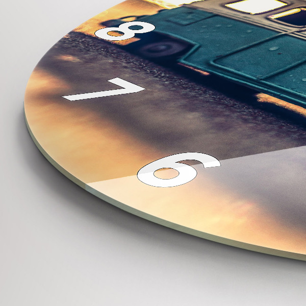 Ceas rotund de perete din sticlă Rulotă pe plajă