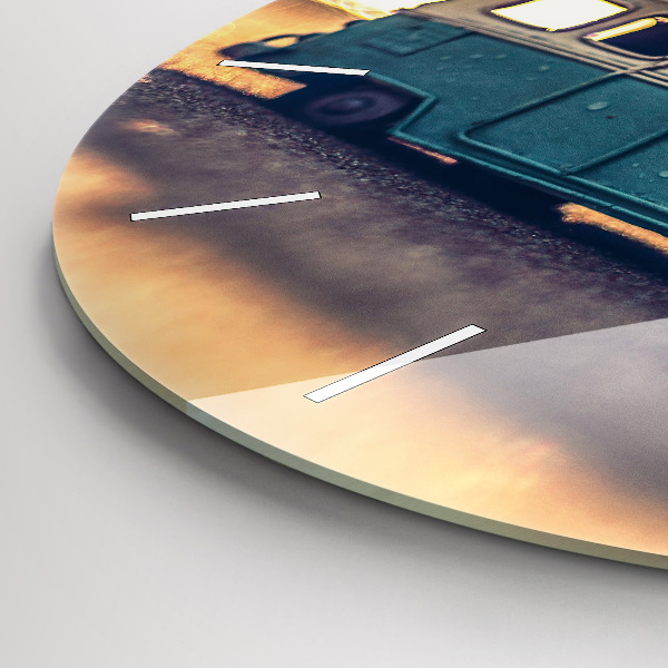 Ceas rotund de perete din sticlă Rulotă pe plajă