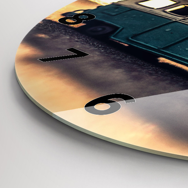 Ceas rotund de perete din sticlă Rulotă pe plajă