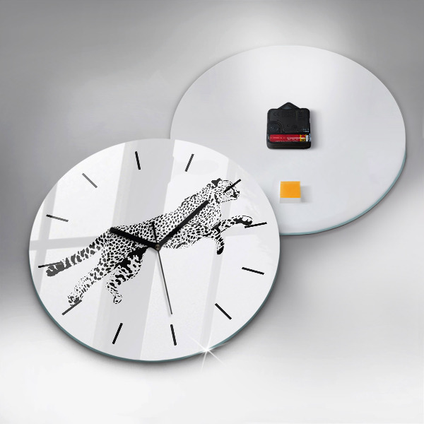 Ceas rotund de perete din sticlă Siluetă pantera