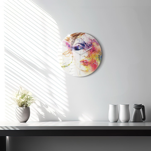 Ceas rotund de perete din sticlă Portretul unei femei misterioase