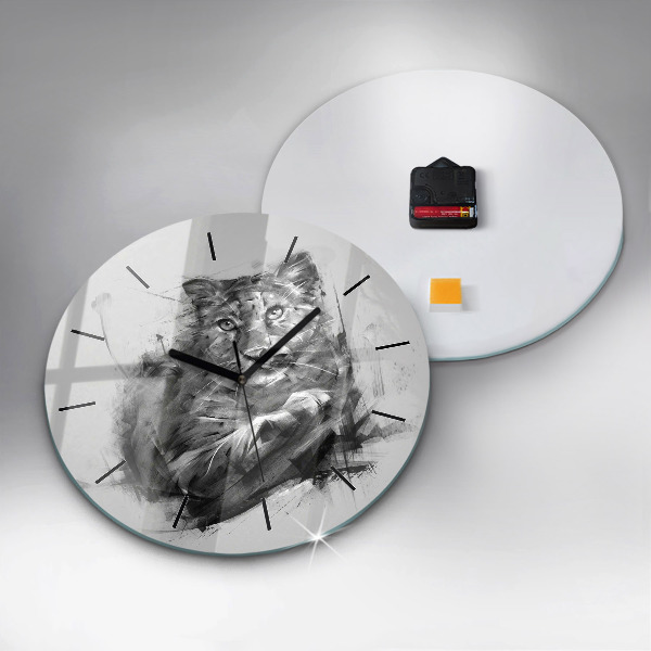Ceas rotund de perete din sticlă Leu pictat