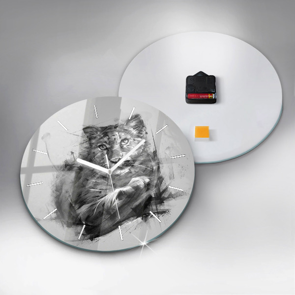 Ceas rotund de perete din sticlă Leu pictat