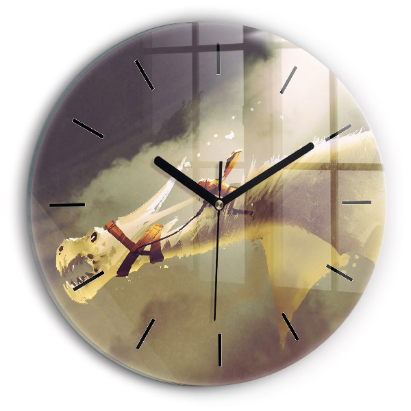 Ceas rotund de perete din sticlă Ilustrație Dragon Rider
