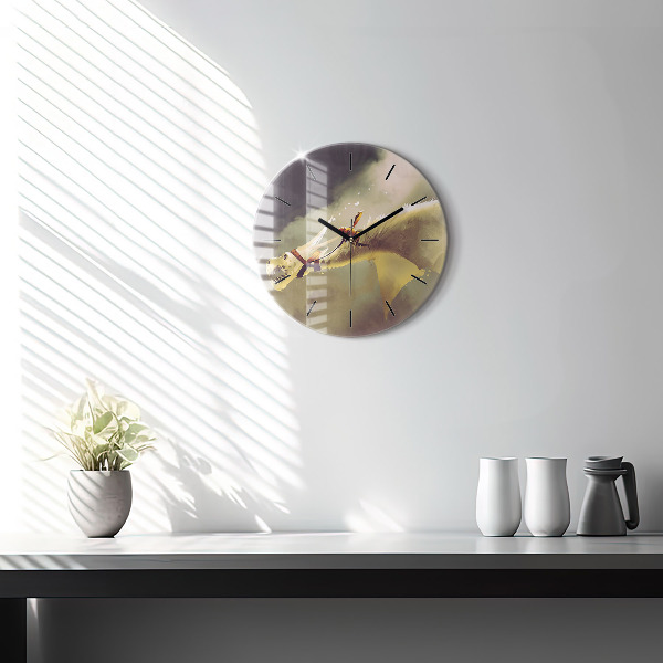 Ceas rotund de perete din sticlă Ilustrație Dragon Rider