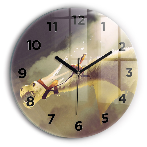 Ceas rotund de perete din sticlă Ilustrație Dragon Rider