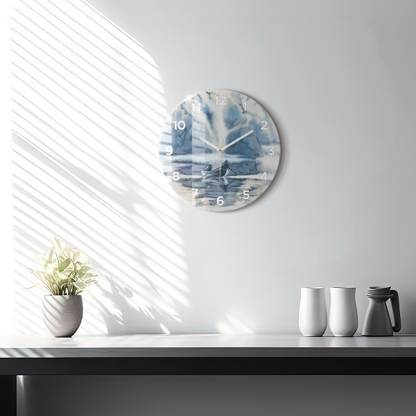 Ceas rotund de perete din sticlă Lacul de iarnă Łódka