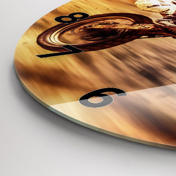 Ceas rotund de perete din sticlă Motocross Enduro