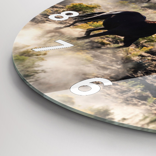 Ceas rotund de perete din sticlă O turmă de cai grăbiți