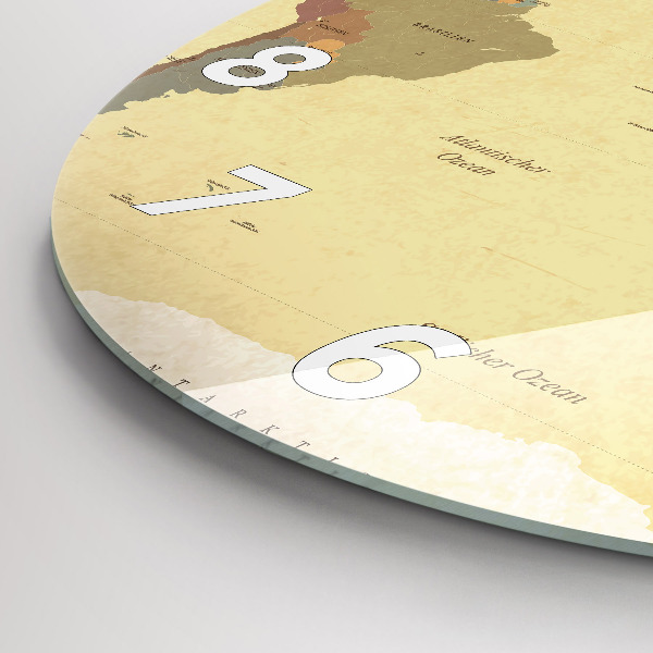 Ceas rotund de perete din sticlă Harta lumii în stil vintage