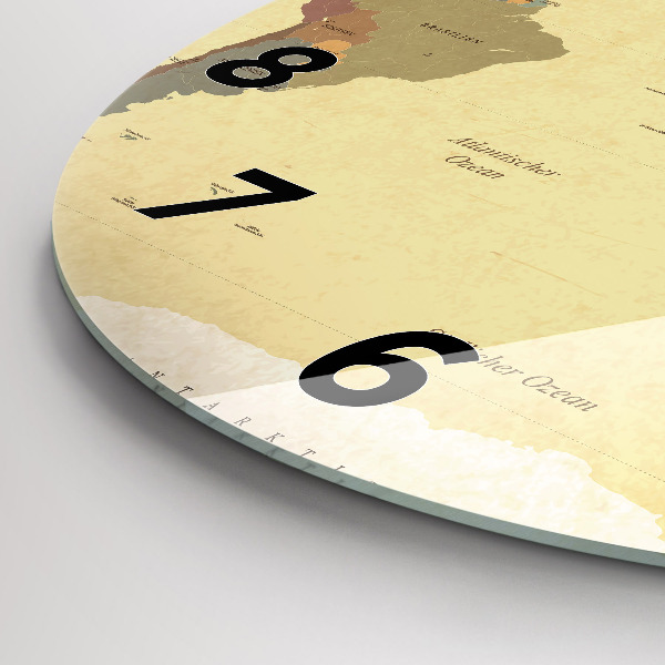 Ceas rotund de perete din sticlă Harta lumii în stil vintage