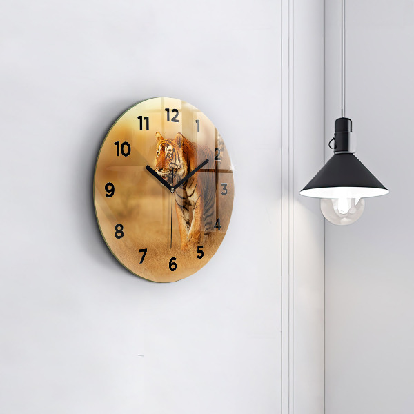 Ceas rotund de perete din sticlă Vânătoarea de tigru