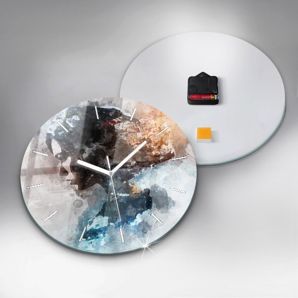 Ceas rotund de perete din sticlă Fețe abstracte