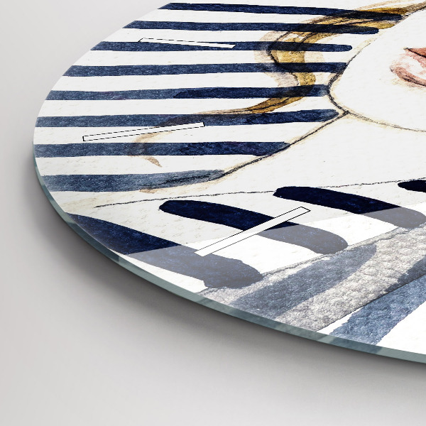 Ceas rotund de perete din sticlă Față cu ochelari și pălărie