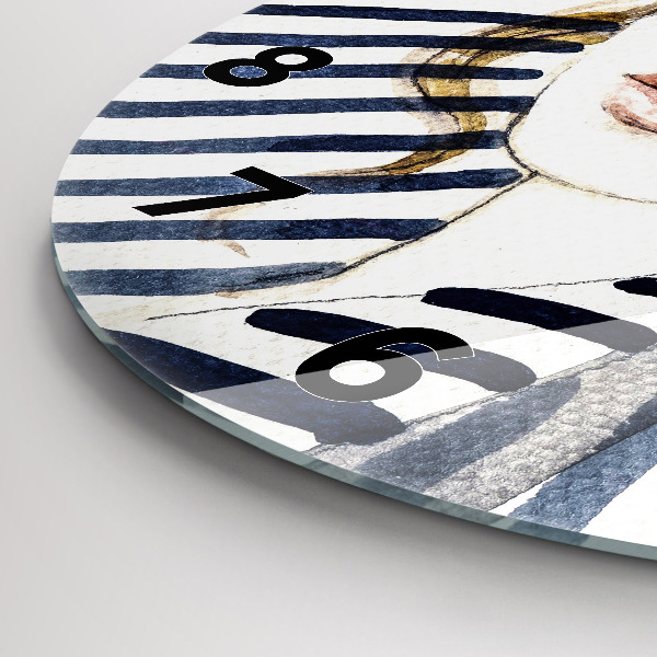 Ceas rotund de perete din sticlă Față cu ochelari și pălărie