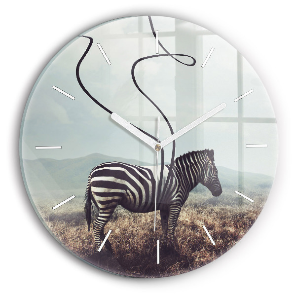 Ceas rotund de perete din sticlă Zebra – Abstracție