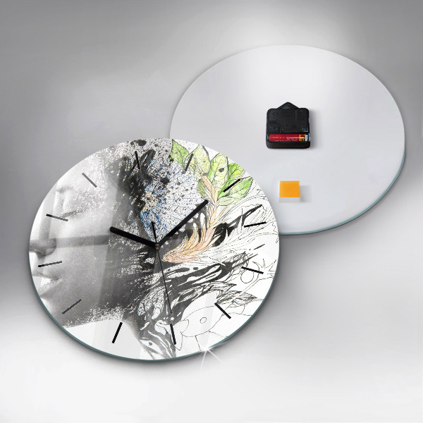 Ceas rotund de perete din sticlă Femeia se confruntă cu abstracția