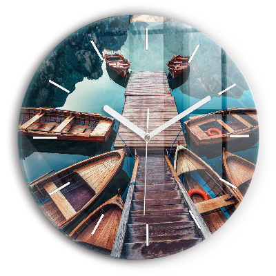 Ceas rotund de perete din sticlă Pod și Lac