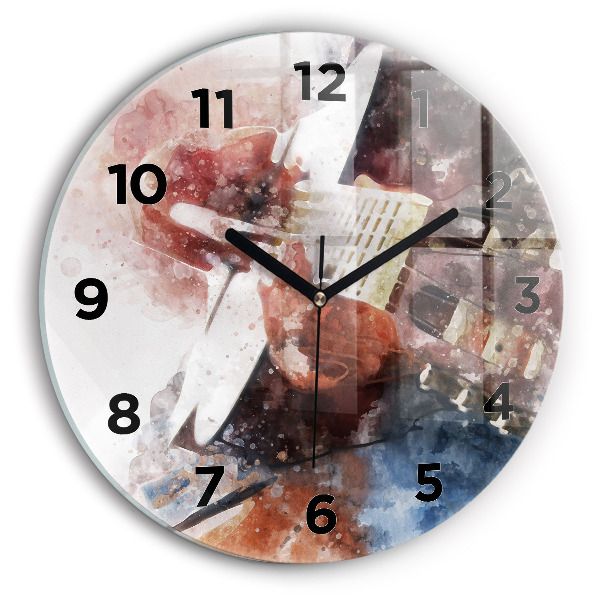 Ceas rotund de perete din sticlă Vizualizare chitara