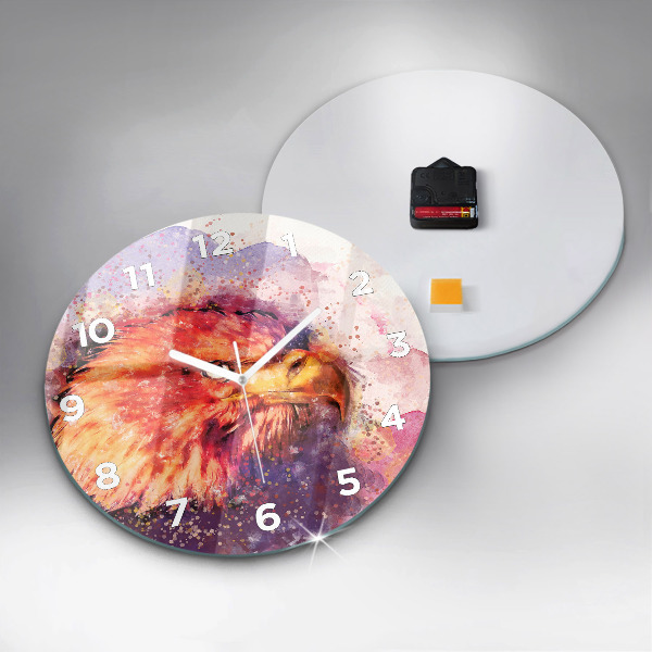 Ceas rotund de perete din sticlă Vultur acuarelă