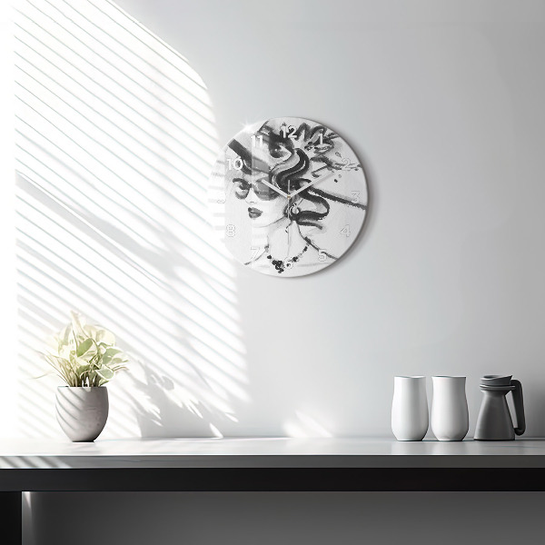Ceas rotund de perete din sticlă Femeie la modă