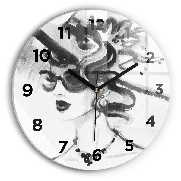 Ceas rotund de perete din sticlă Femeie la modă