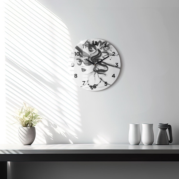 Ceas rotund de perete din sticlă Femeie la modă