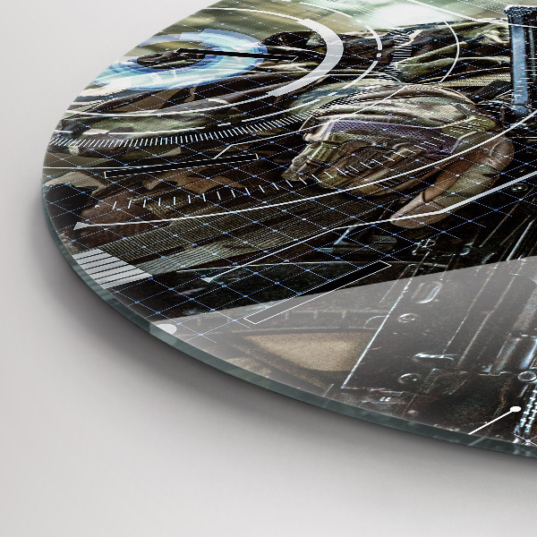 Ceas rotund de perete din sticlă Soldat cu o armă